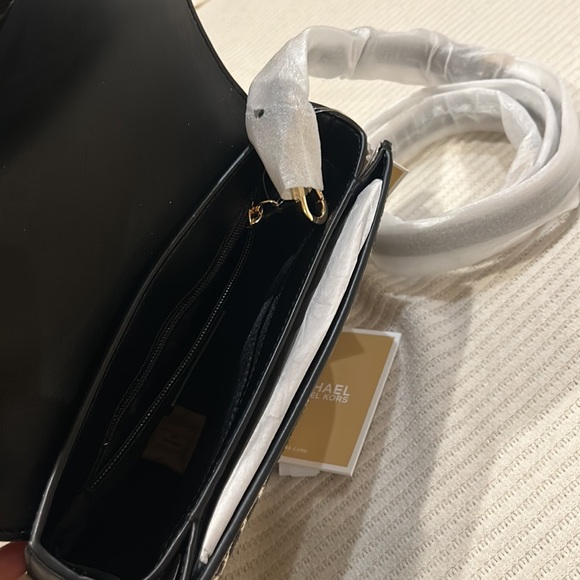 Michael Kors Carmen Medium Flap Chain Shoulder Crossbody Bag Black Haircalf - Picture 14 of 16